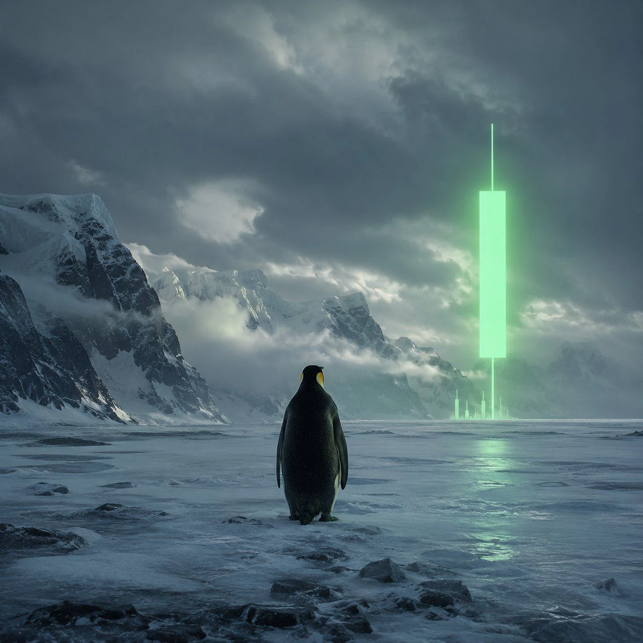 Penguin green candle meme